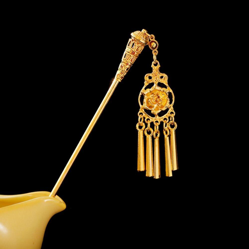 Ancient Thai Metal Flower Hair Fork Leaves Ethnic Style Hair Sticks Golden Tassels Hair Fork  Daily