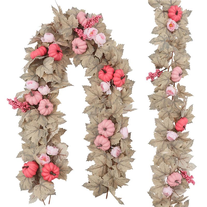 Simulation White Maple Leaf Pink Pumpkin Rattan Thanksgiving White Maple Leaf Pink Simulation Rattan