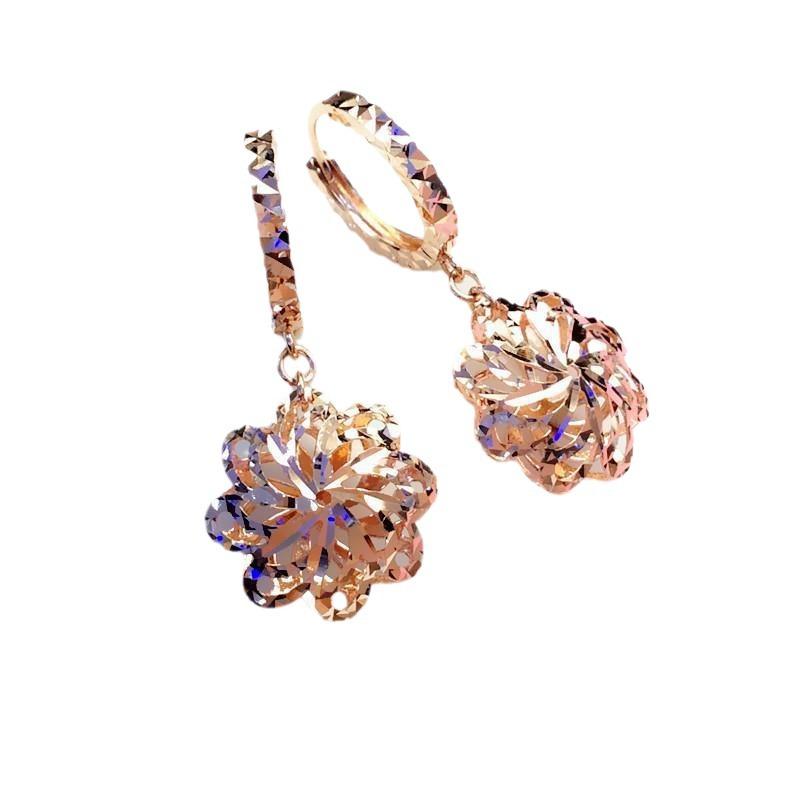 Purple Gold Hollow Shiny Flower Earrings Rose Gold Plated Exquisite Fashion Trend Earrings