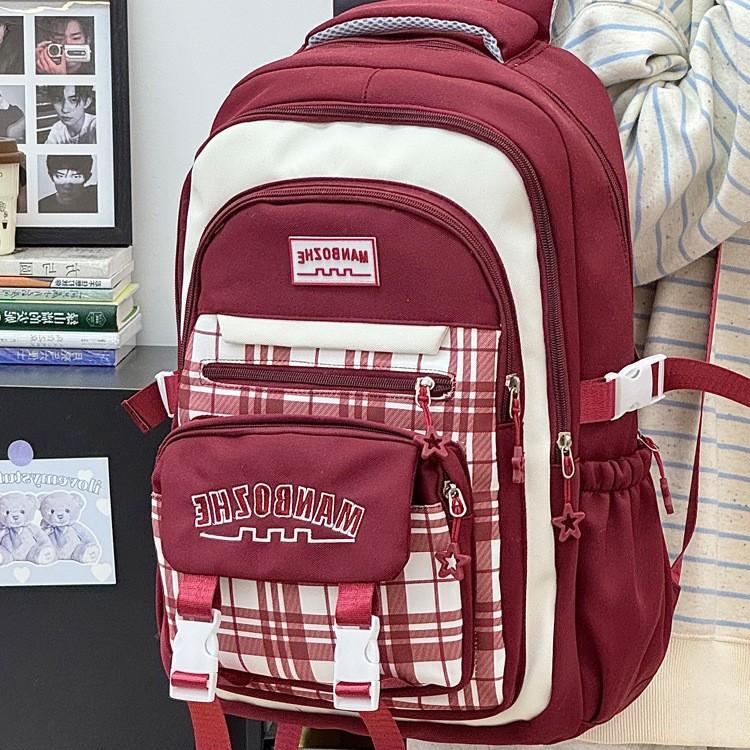 Schoolbag wholesale 1011 large capacity student schoolbag plaid contrasting color college style multi-layer backpack short trip backpack female