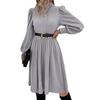Autumn Winter Solid Half Turtleneck Maxi Dress for Women Puff Sleeve A-line Elegant Skinny Elastic Knitted Dresses Fashion Party Dress