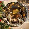 2D Flat Christmas Manger Scene, Wooden Sign, Circular Design, Church Wall Door Decoration, Christian Christmas Home
