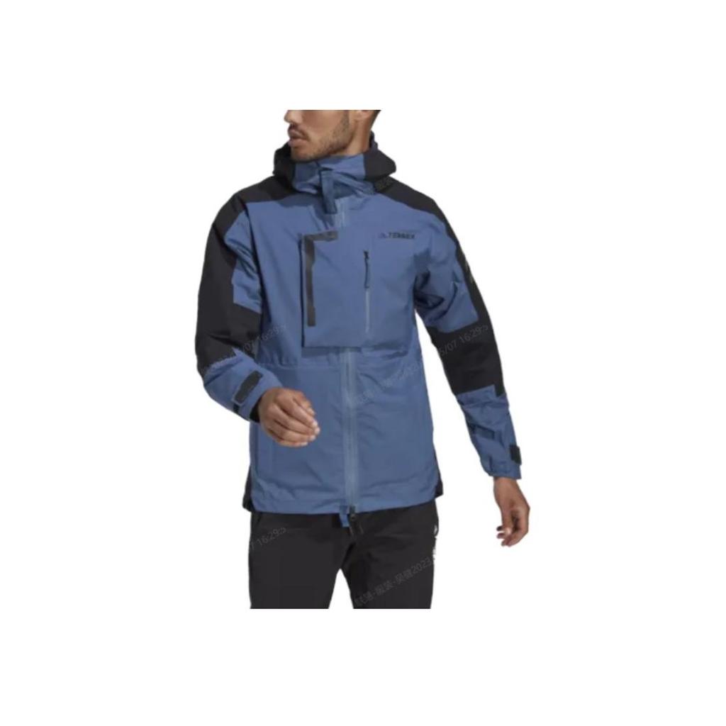 Adidas Terrex Color Block Pocket Hooded Waterproof Jacket Men Jacket Blue HH9242
