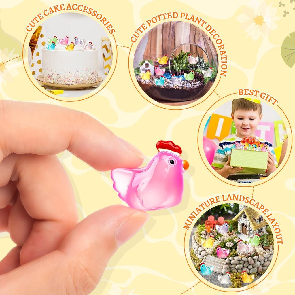 50Pc Luminous Mini Chicken Figurines Resin Miniature Animals Tiny Chickens For Dollhouse Micro Landscape Diy Outdoor Party Decor