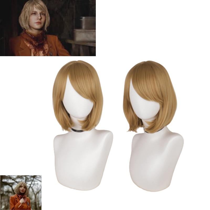 Biohazard 4 Remake Ashley Graham Wig Short Brown Pear Blossom Style Cosplay Hairpiece