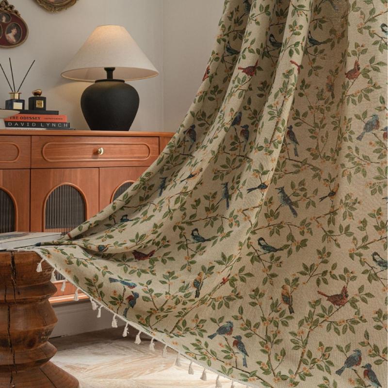

Bedroom Living Room Curtains Flower Jacquard American Style Curtain Finished Kitchen Curtain Bay Window Semi-shading Valance W150 x H160cm&Punching