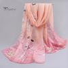 Floral Print Chic Women Scarf Bird Pattern Silky Colorful Wide Sunshade Chiffon Washable Travel Ladies Shawl Clothes Accessory Summer