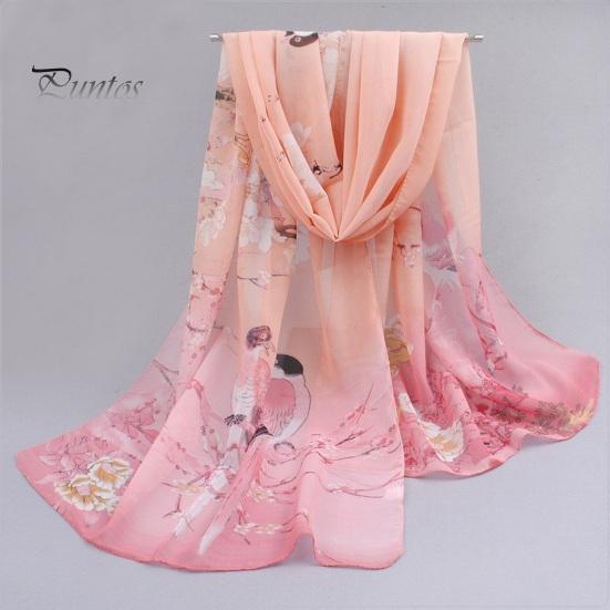 Floral Print Chic Women Scarf Bird Pattern Silky Colorful Wide Sunshade Chiffon Washable Travel Ladies Shawl Clothes Accessory Summer