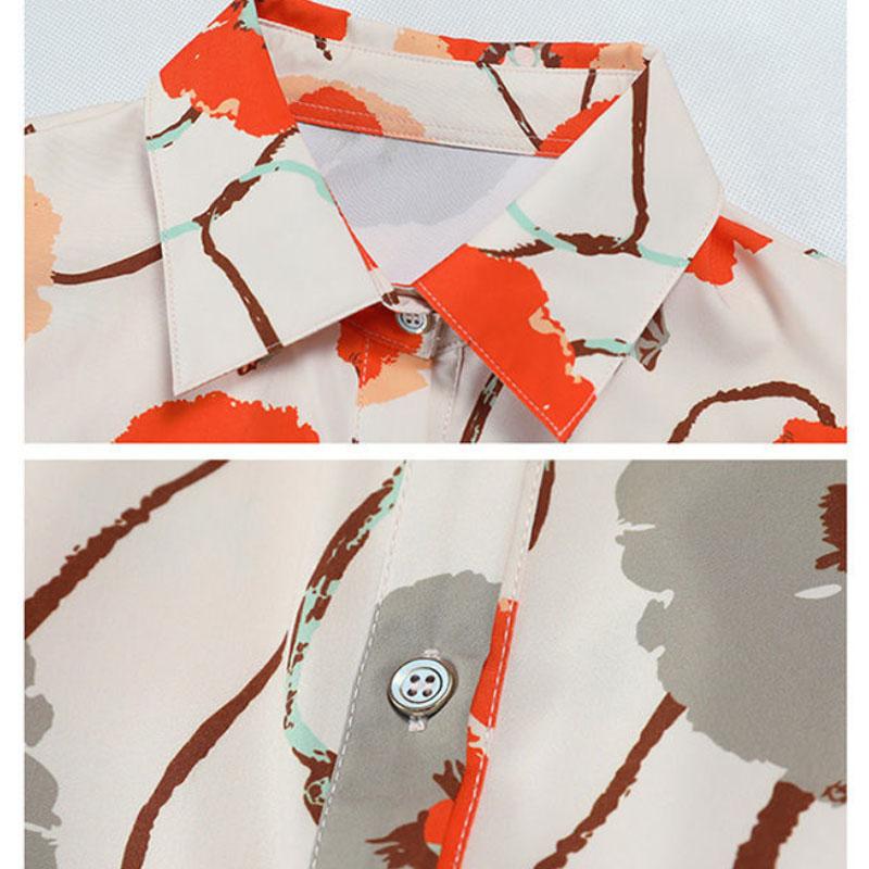 Summer Button Shirt Pleated Edge Chiffon Shirt Casual Printing T-shirt Thin Shirt for Middle-aged and Elderly Women