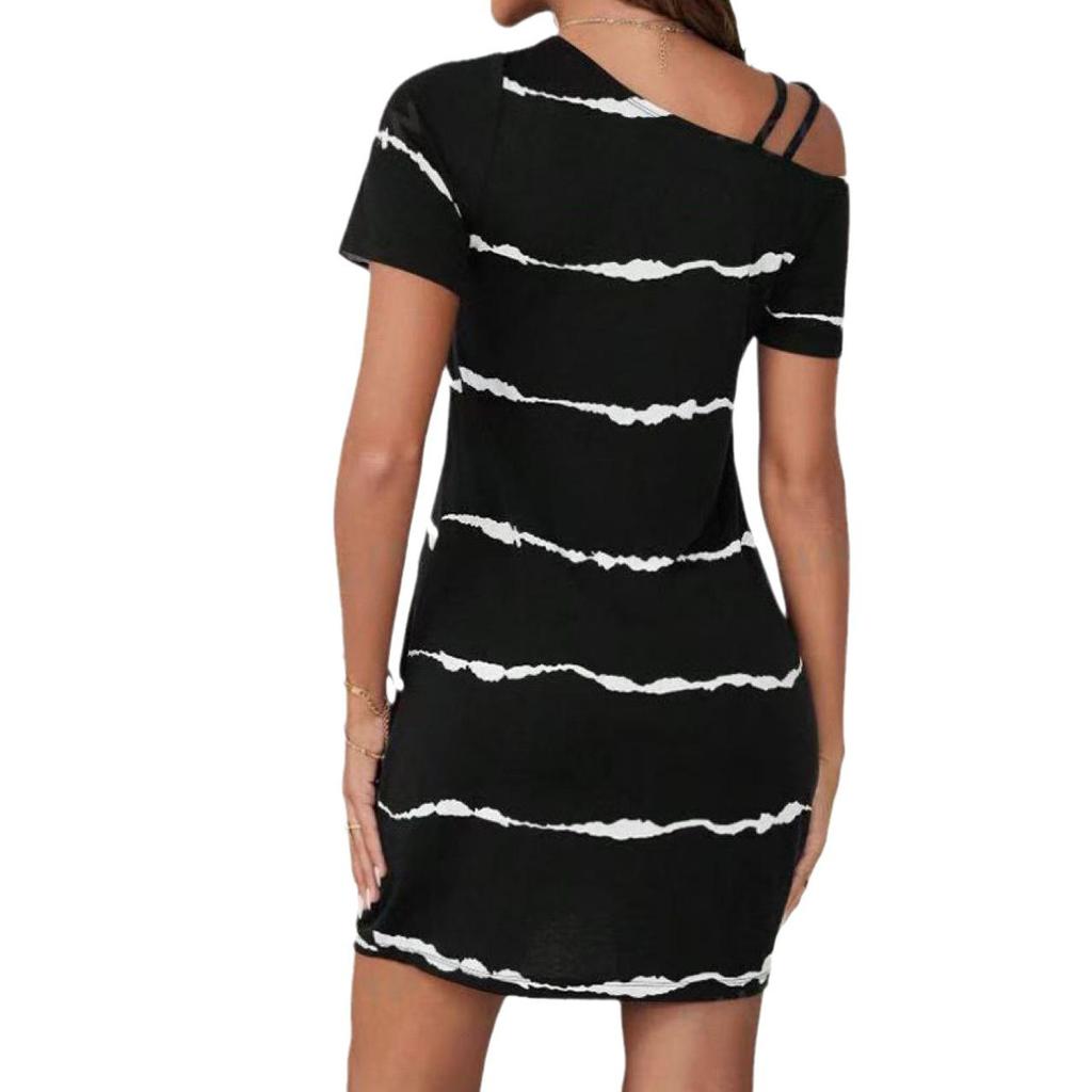 2024 European & American One-Shoulder Sexy Short-Sleeved Dress