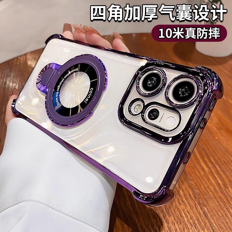 Case For OPPO Reno 14 Pro 14F 14FS 5G Bracket Magsafe  Transparent Plating Airbag Magnetic Cover For OPPO Reno 14 Shell