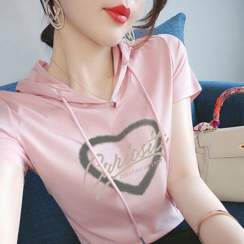 

Women s 100% Cotton Ethnic-Style Hooded Sweatshirt T-Shirt, Short Sleeve, Loose Fit, Casual Versatile Top 3XL (Suggested 140-160 jin)