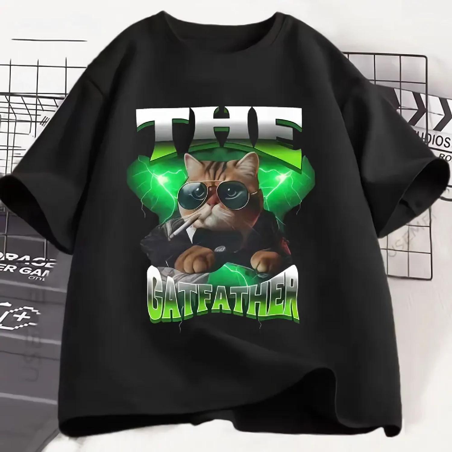 

Fashion Men s Harajuku High Quality 2025 Humor Cartoon Gang Cat Meme T Shirt T-shirt Tide Oversized Loose Cozy Crewneck T-shirts XXXXXL чорний