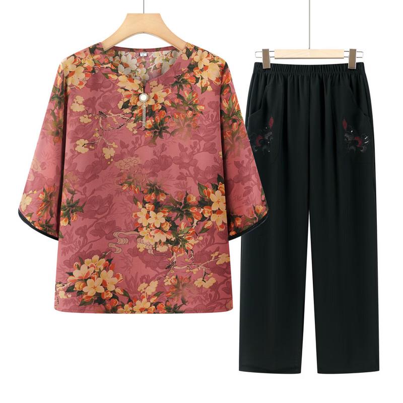 YUZHAOLIN Women's Summer T-Shirt Two-Piece Set for Elderly