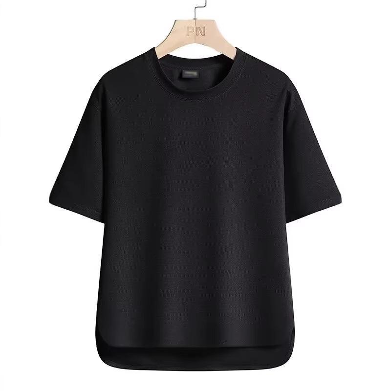 

Трендовая футболка с коротким рукавом 2025 года с дизайном из жемчуга и универсальными разрезами для мужчин и женщин M чёрный