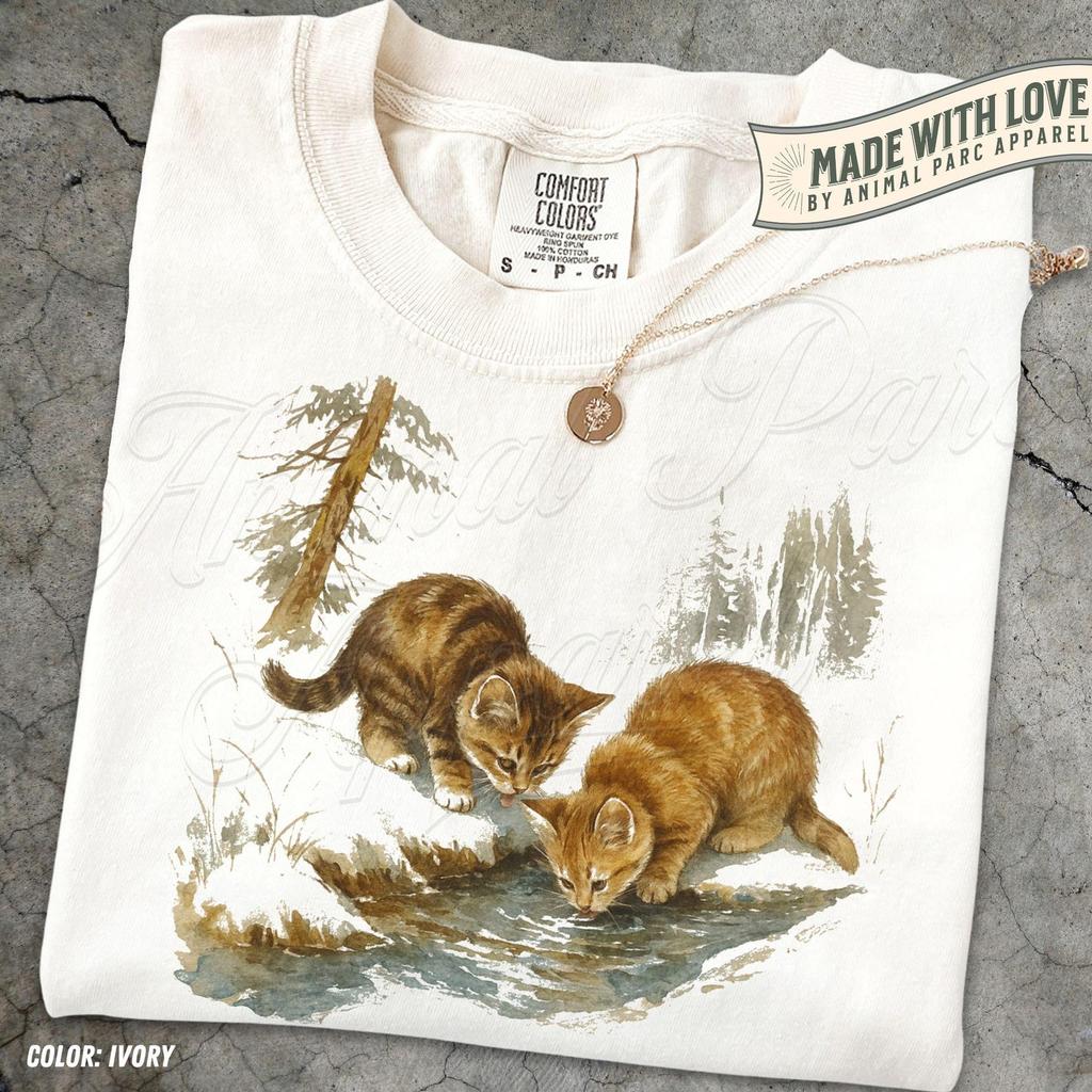 Kittens in Nature Shirt, Cute Kitten Graphic Tee, Cat Mom Gift, Outdoor Cat Tee, Nature Lover Gift, Gift for Her, Comfort Colors Cat Tee