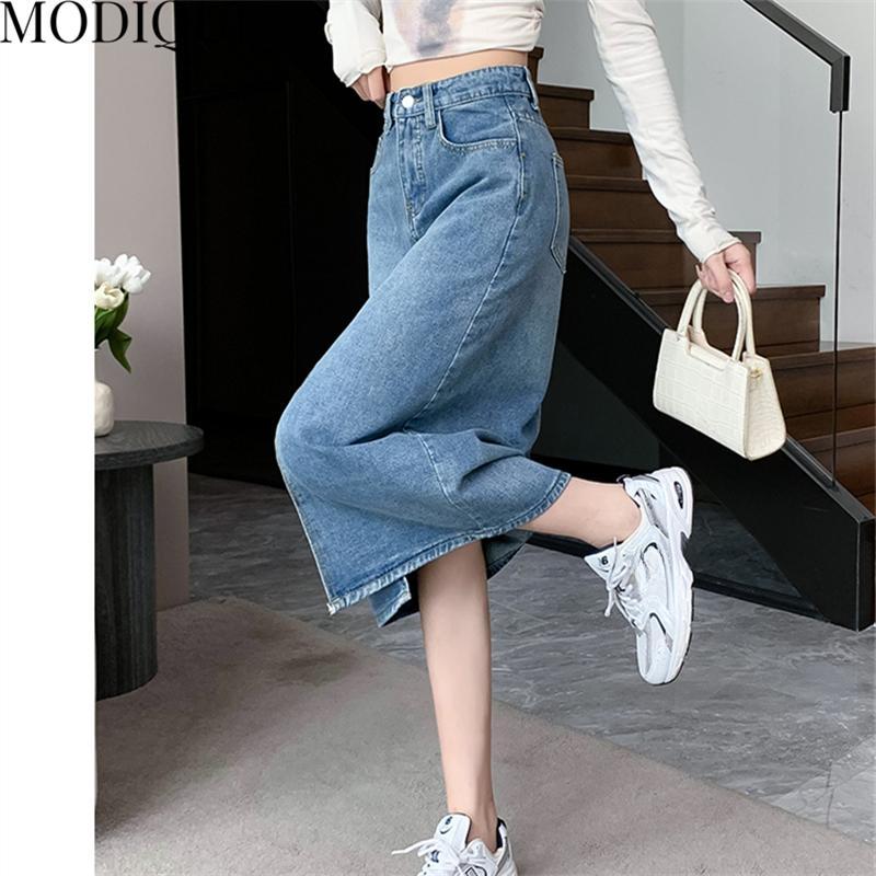 MODIQUE Podzim Nové Ženy Ležérní Vintage Džínovina Dlouhá sukně s vysokým pasem Džínovina Dámská Volná Jednobarevná Sladká Zoufalá Modrá Sukně Zima