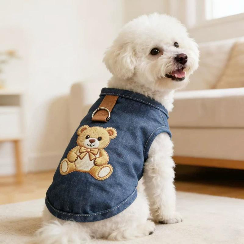 Pet Puppy Dog Cat Clothes Teddy Bigbear Schnauzer Pomeranian Spring Summer Thin Clothing 26 Denim Vest