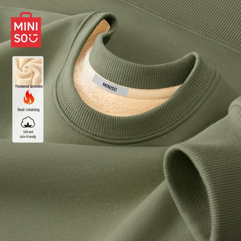 MINISO Men's Lamb Fleece Lined Round Neck Sweatshirt