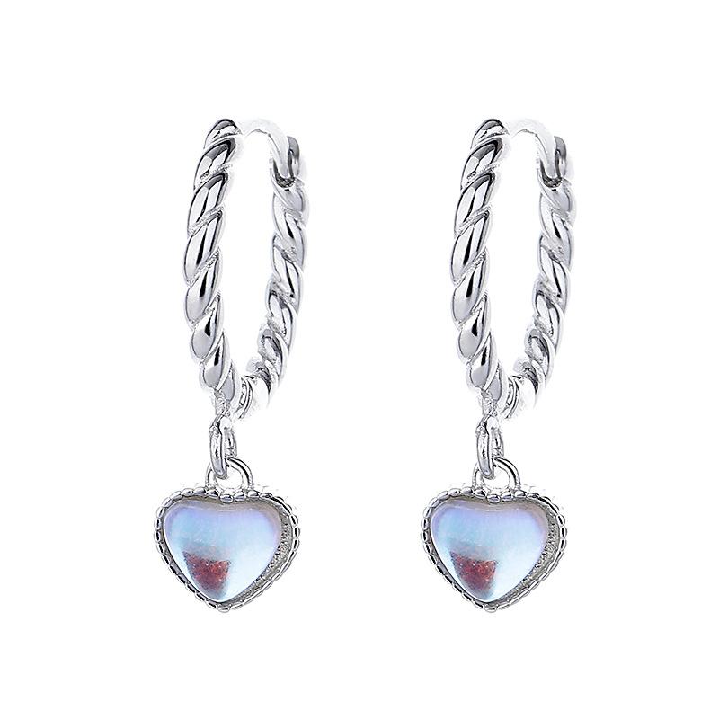 Love Earrings Women'S Fashion Retro Heart Shape Moonlight Stone Twist Ear Buckles High-End Ear Accessories
