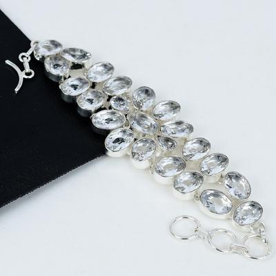 Zierliches Armband aus weißem Topas, Edelstein aus weißem Topas, handgefertigtes Armband aus weißem Topas, blaues Armband, Geschenk für Sie, Geschenke für Mama