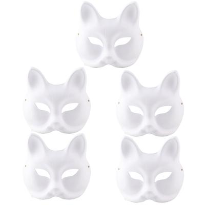 5 pçs máscara branca adulto em branco diy desenho máscara halloween traje festa acessório(Cara de gato)