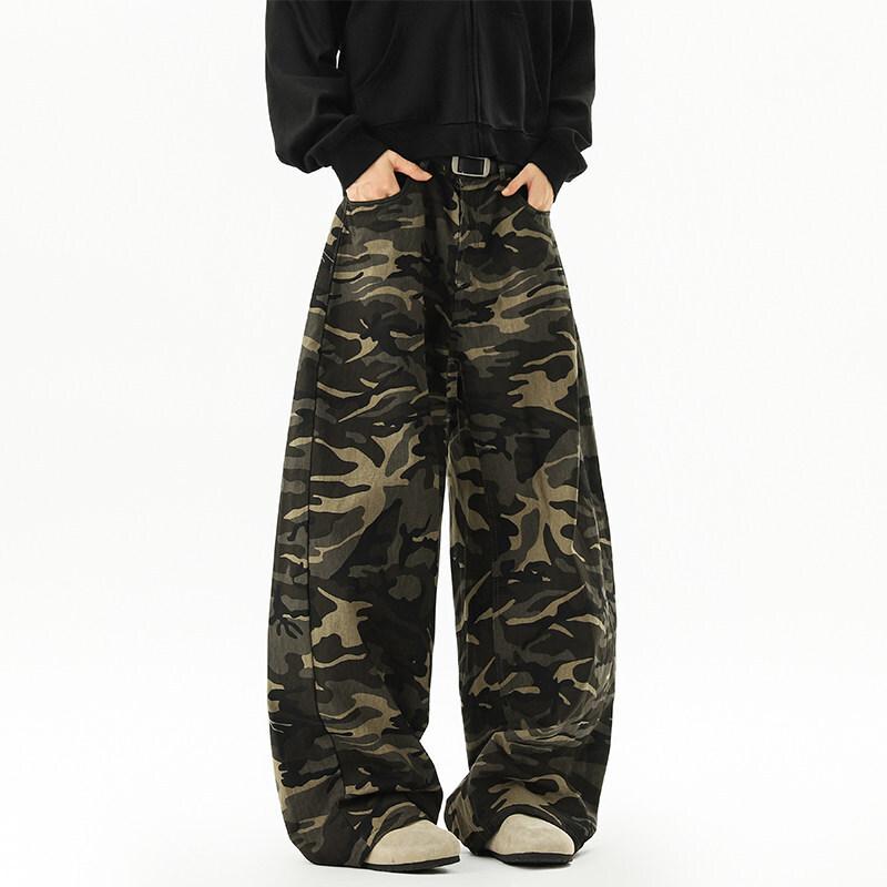 Freizeithose Herren Herbst Camouflagehose Gerades Bein Locker Lässige Hose
