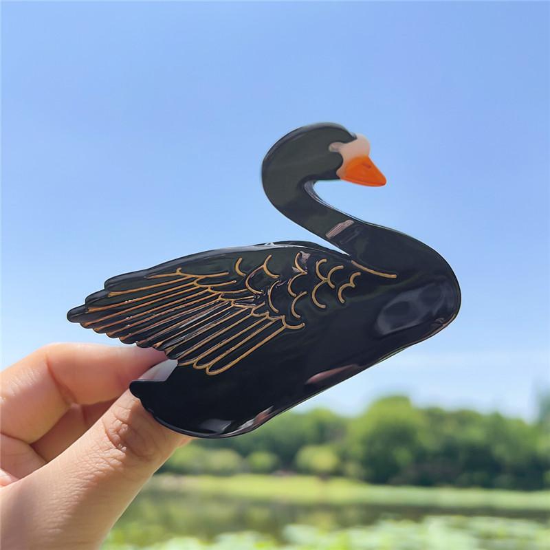 Muweordy Black White Swan Acetate Claw Clip Shark Hair Claws Creative Animal Hair Clip For Women Girls Hair Accessories