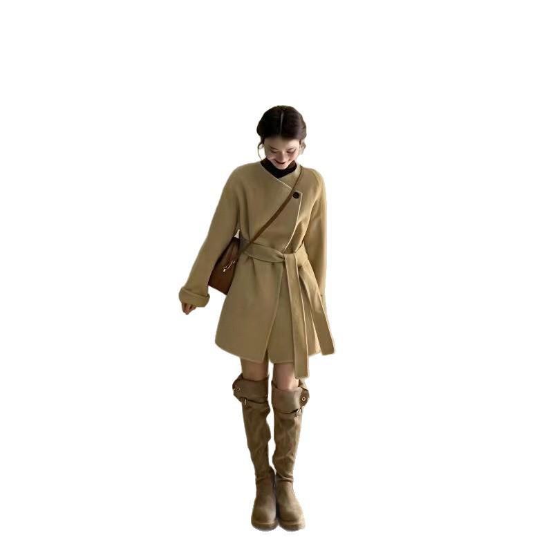 Korean Style Khaki Coat Women's Autumn/Winter 2025 New Arrival: High-End Slim-fit Hepburn Jacket