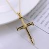 Micro-Set Zircon Cross Pendant 14K Gold Chain Necklace Delicate Daily Wear Nail Charm