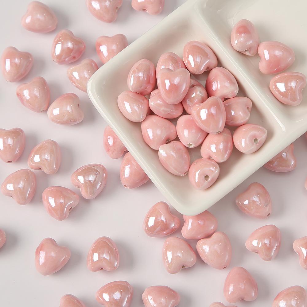 10pcs 12mm Heart Shape Shiny Glossy Ceramic Beads Porcelain Loose Spacer Beads for Jewelry Making DIY Bracelet Necklace Crafts
