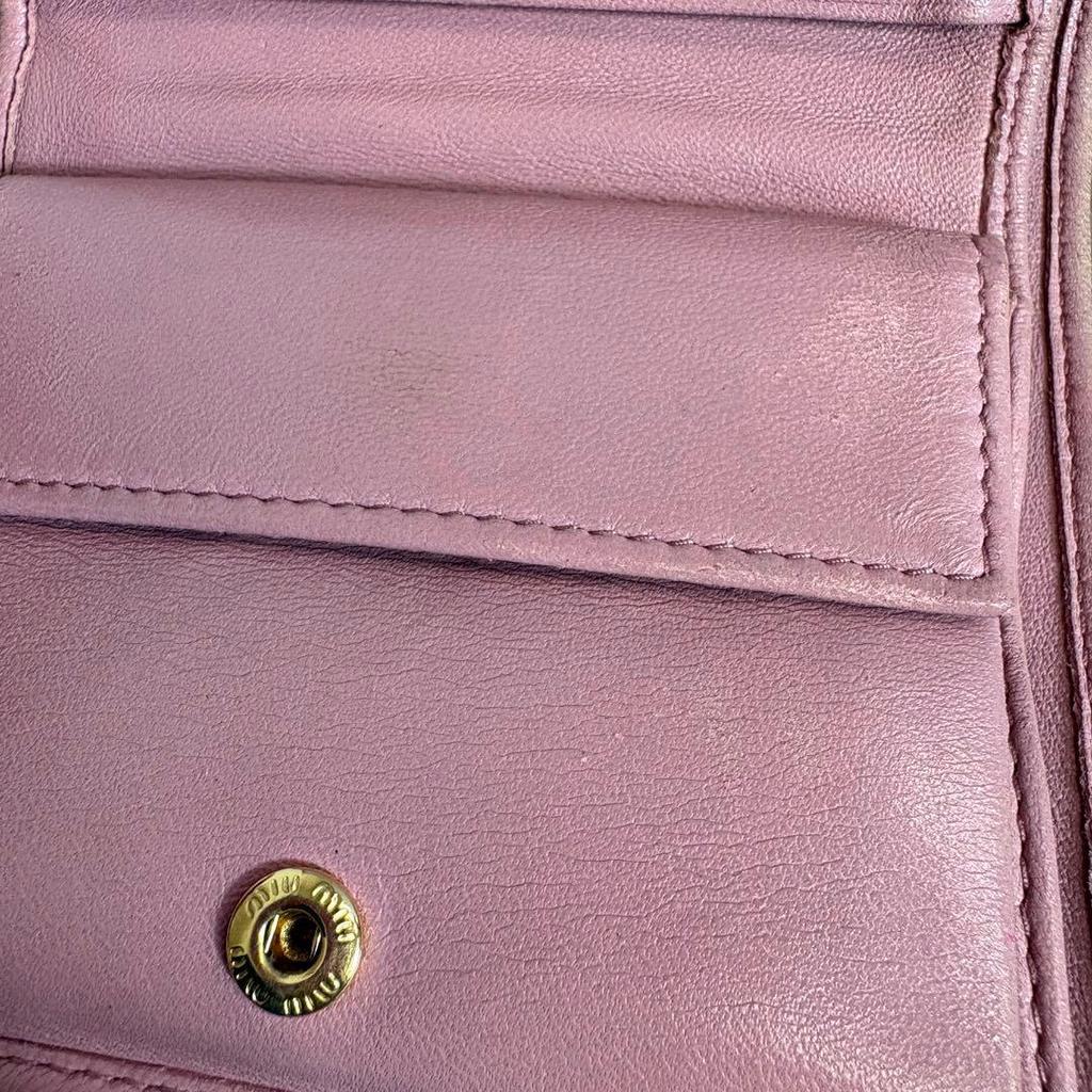 Used Miu Miu Matelasse Mini Wallet Compact Bifold Pink With Box