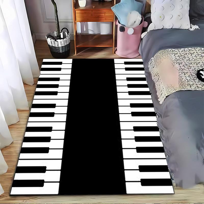 Klaviertastatur Design Teppich, Schwarz-Weiß Musik Thema Teppich für Zuhause Geeignet zur Verwendung als Anti-Rutsch-Matte für Wohnzimmer Schlafzimmer Sofas