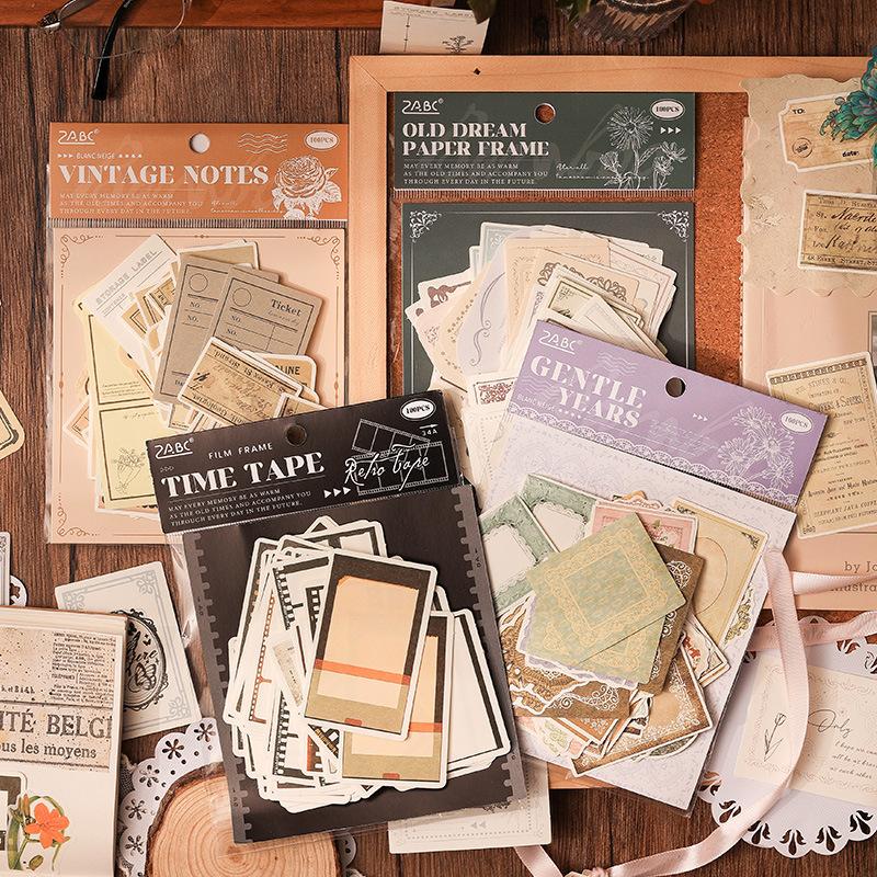 New Product Nostalgic Time Retro Material Paper Sticker Pack Collage High-value Hand Account Material Diy Stickers