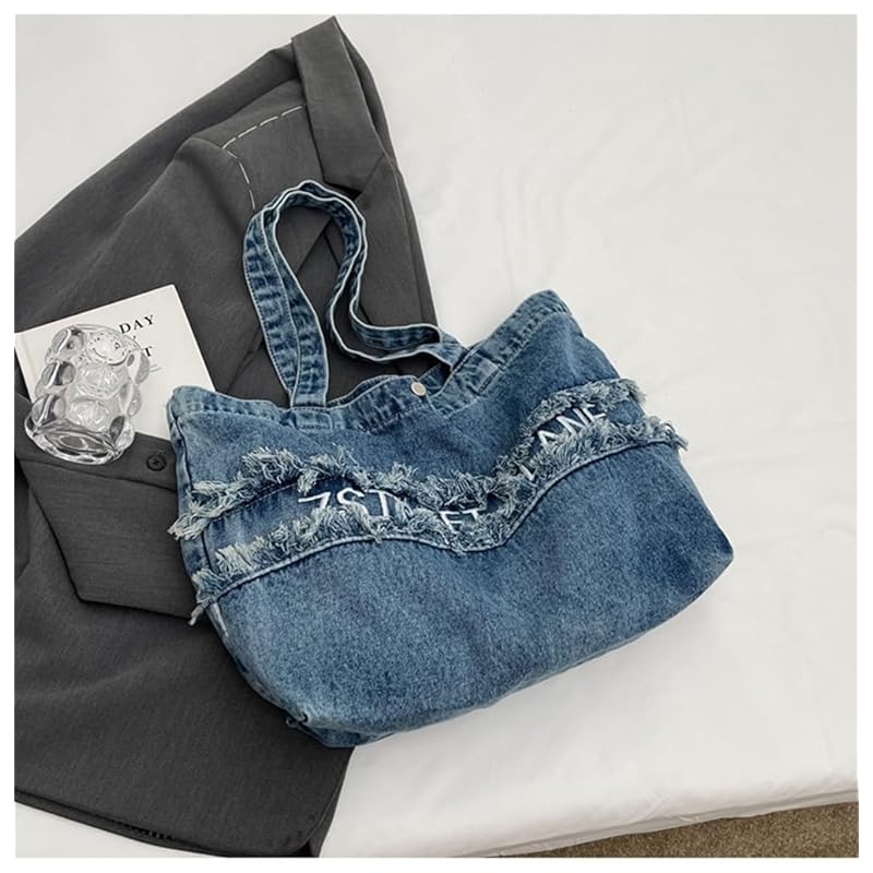 [YUNHEN] denim tote bag ladies shoulder bag English pattern handbag vintage style large capacity shoulder jeans handbag bag 2way commute Commuting to