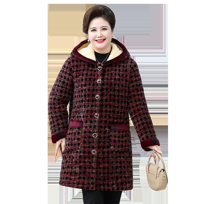 Women's Plus Size Plaid Cotton Jacket for Older Adults - Autumn/Winter Outerwear