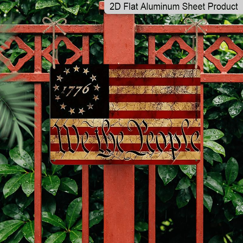2D Flat 1pc American Flag Metal Sign, We The People 1776 Vintage Style, Ready To Hang Wall Art for Home, Office, and Patriotic Decor Aluminium