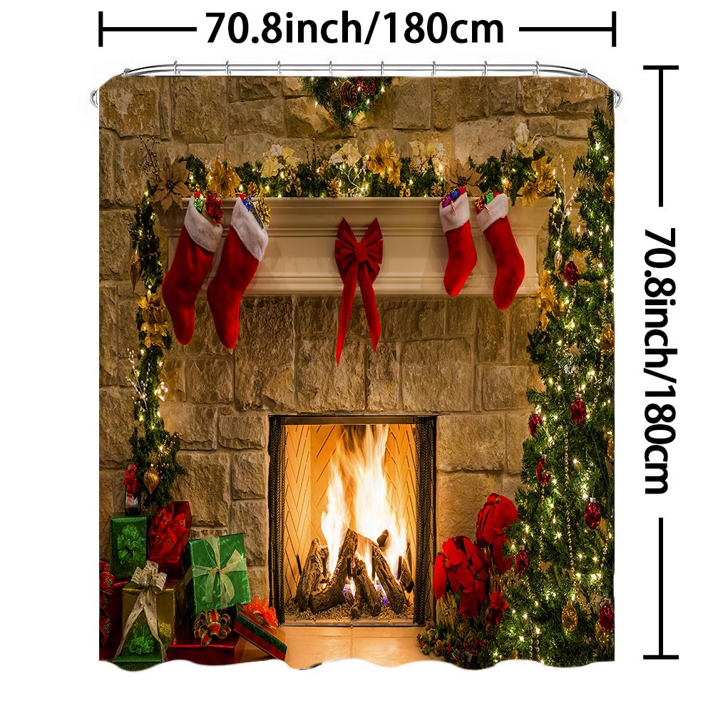 1Pc Waterproof Shower Curtain With Hooks Christmas Snow Scene Bathtub Curtain Soft Floor Rugs Non-Slip Bath Mat Bathroom Decor