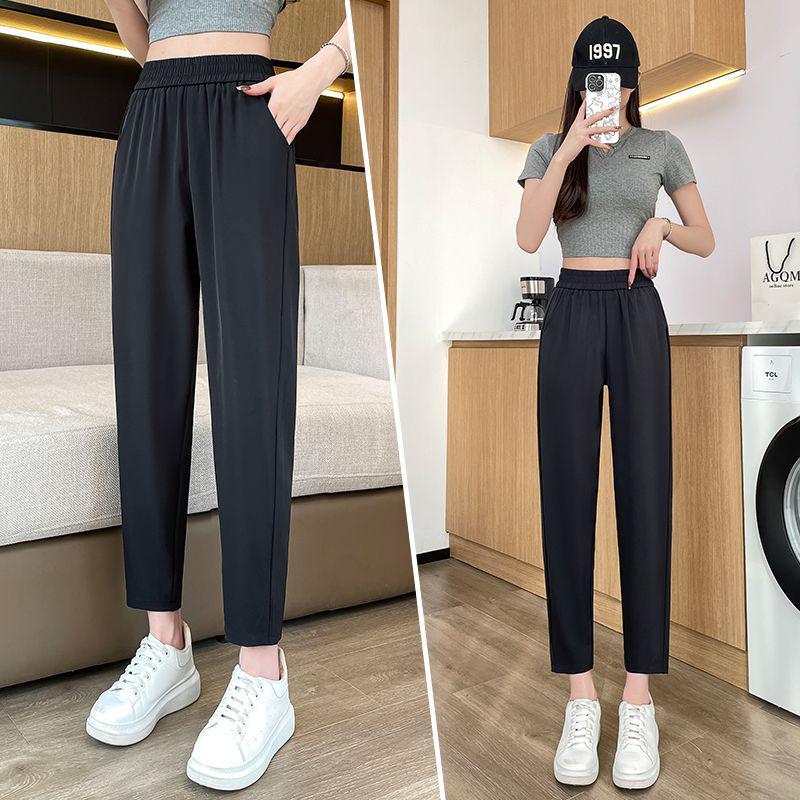 

Women s Black Summer Harem Pants - 2026 New Straight-Leg, Thin, Plus-Size Cropped Business Suit Cigarette Pants for Petite. S 75-90 jin