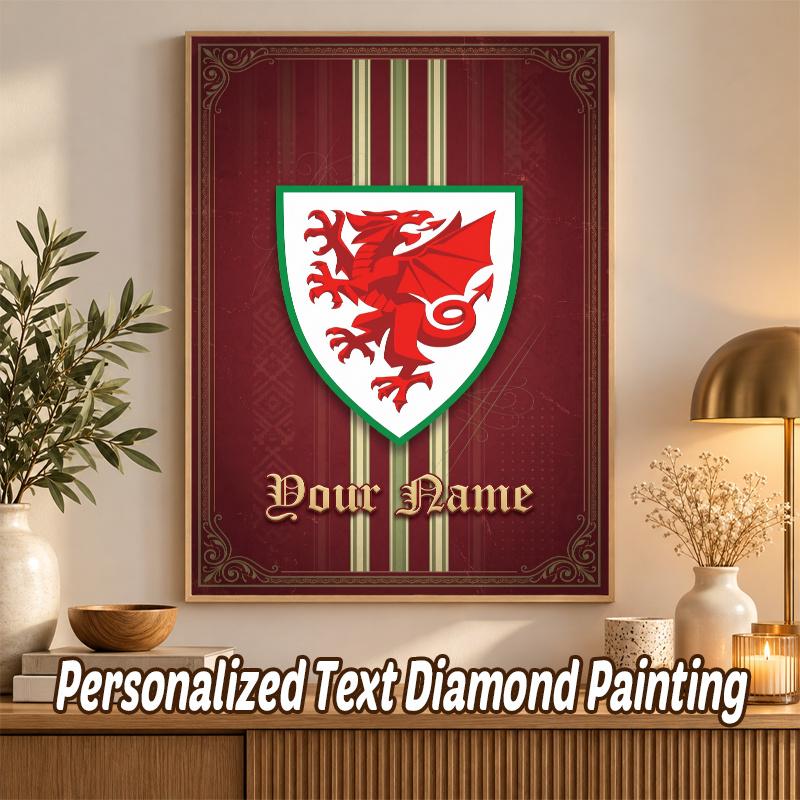 Wales Rugby Custom Name Text 5D Diamond Painting Kit DIY Full Drill Diamond Art Decoration