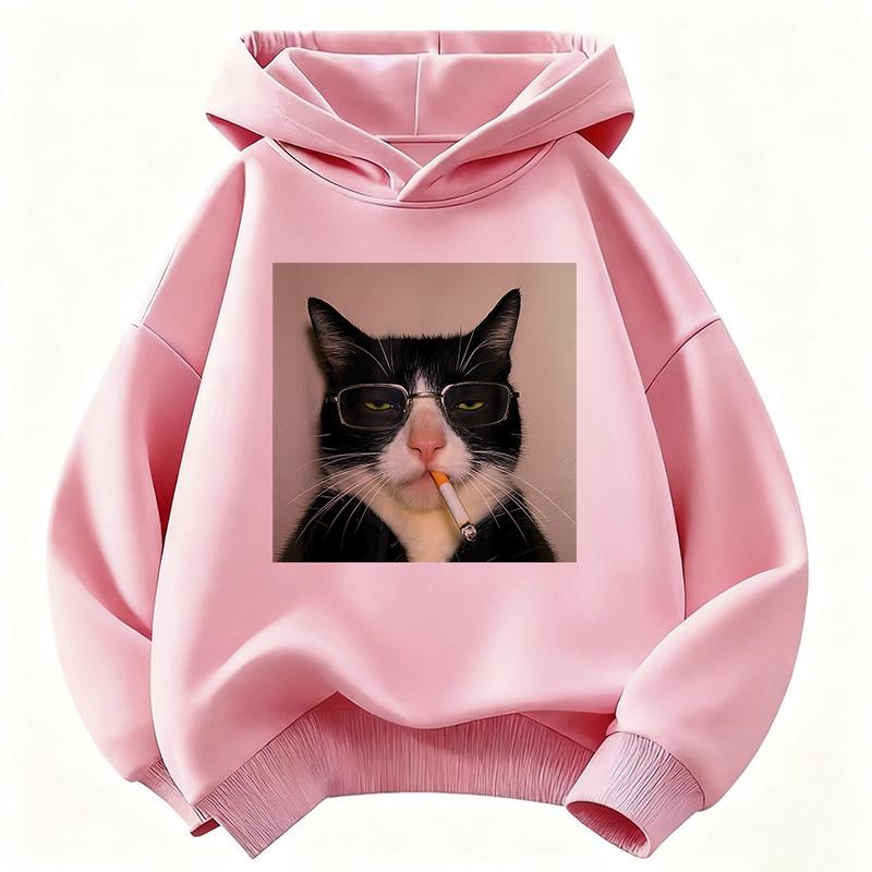 Autumn Spring Fashion Retro Vintage Smoking Cat Children's Sweatshirt Cute Harajuku Hoody for Boys Girls Casual Hoodies