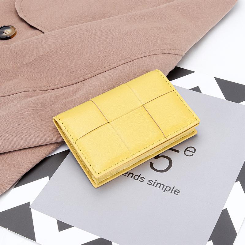 Sheepskin woven short women's change bag fashionable and versatile temperament genuine leather business card bag multi-functional e small card bag