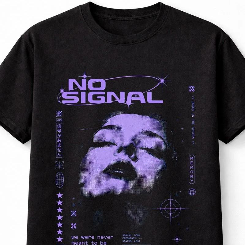 No Signal Glitch Girl Cyber Goth Y2K Graphic Unisex TShirt S