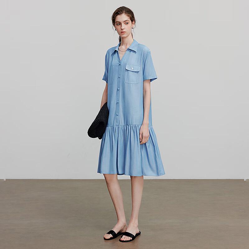 Chuyu Women's Faux Denim Spliced Mid-Length Shirt Dress