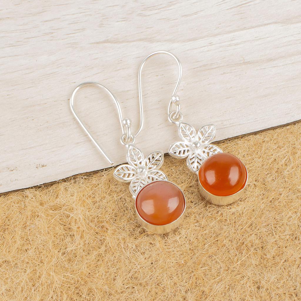 Carnelian 925 Solid Sterling Silver Earrings, Handmade Gemstone Earrings Jewelry, Gifts For Wife Brand New Earrings