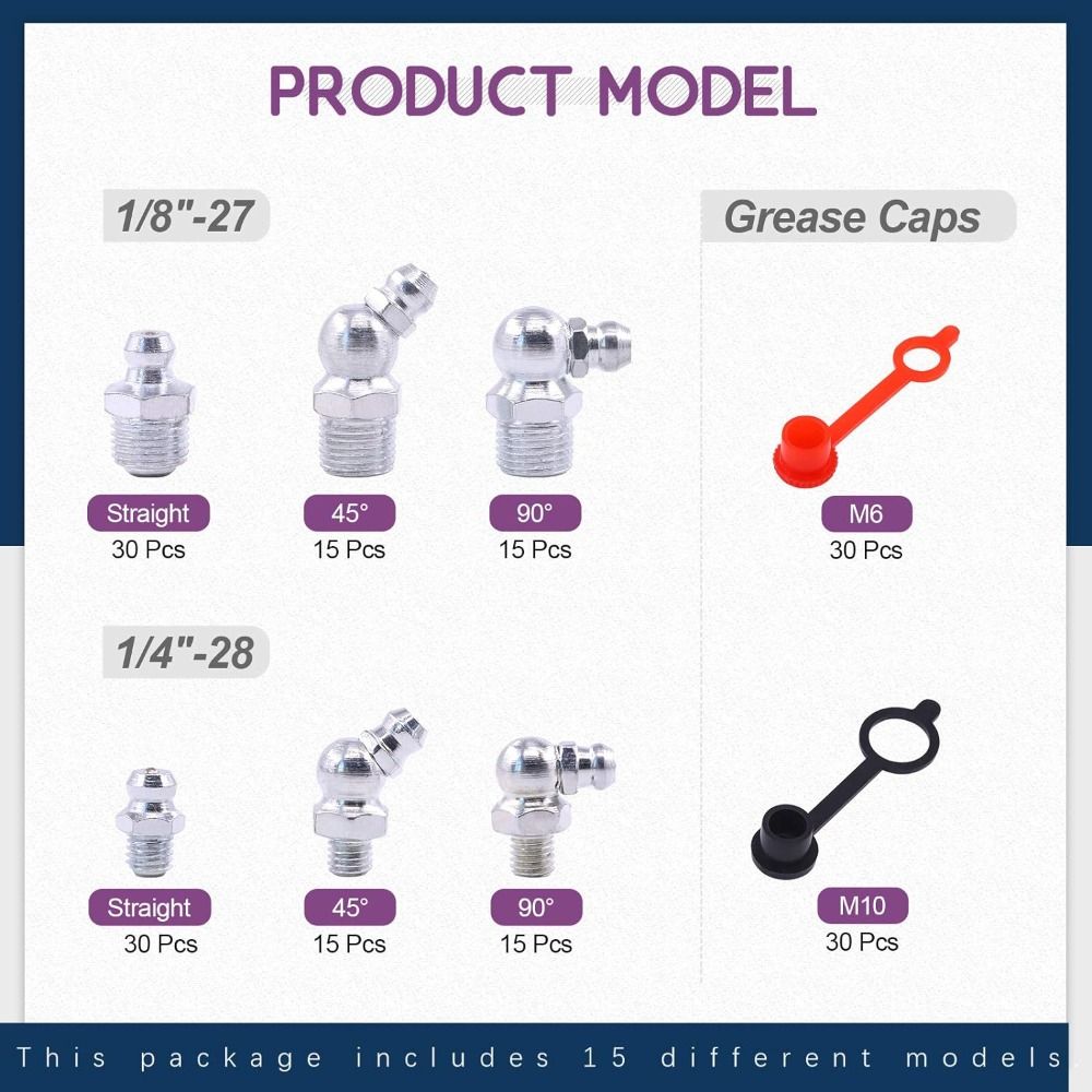 181Pcs 1/4", 1/8" Hydraulic Fitting Straight Grease Zerks Fitting Assortment Broken Zerk Fitting