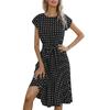Women's Spring Fashion Pleated Print Mid-length Dress Short Sleeve Round Neck Polka Dot Pleated Dress