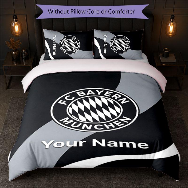 Set Biancheria da Letto Personalizzato Bayern Monaco con Nome Testo 1 Copripiumino+2 Federe Logo Calcio Regalo Personalizzato per Occasioni Speciali Decorazione Camera da Letto