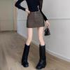 Autumn/Winter High-Waist Coffee Leather Midi Skirt for Women - Slimming Bodycon with Anti-Exposure Shorts
