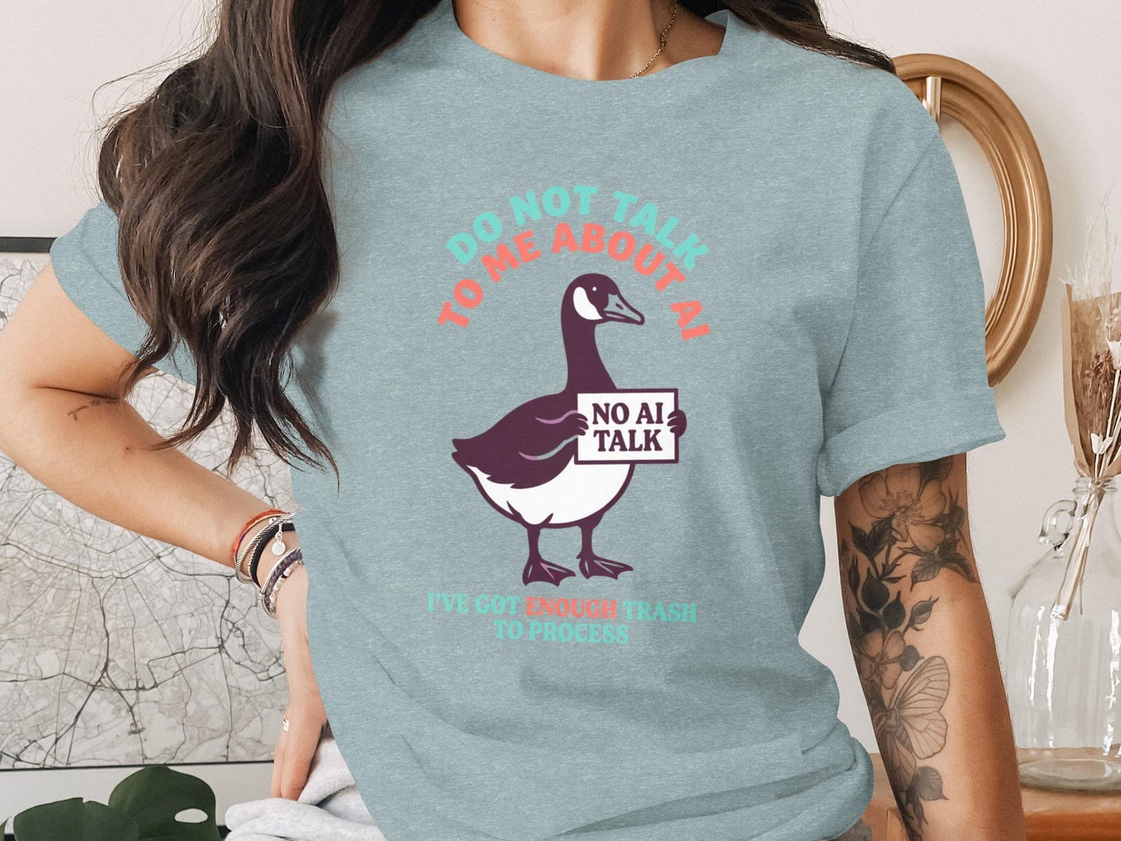 No AI Talk T-Shirt, Funny Anti AI Goose Shirt, Sarcastic Tech Humor 3XL